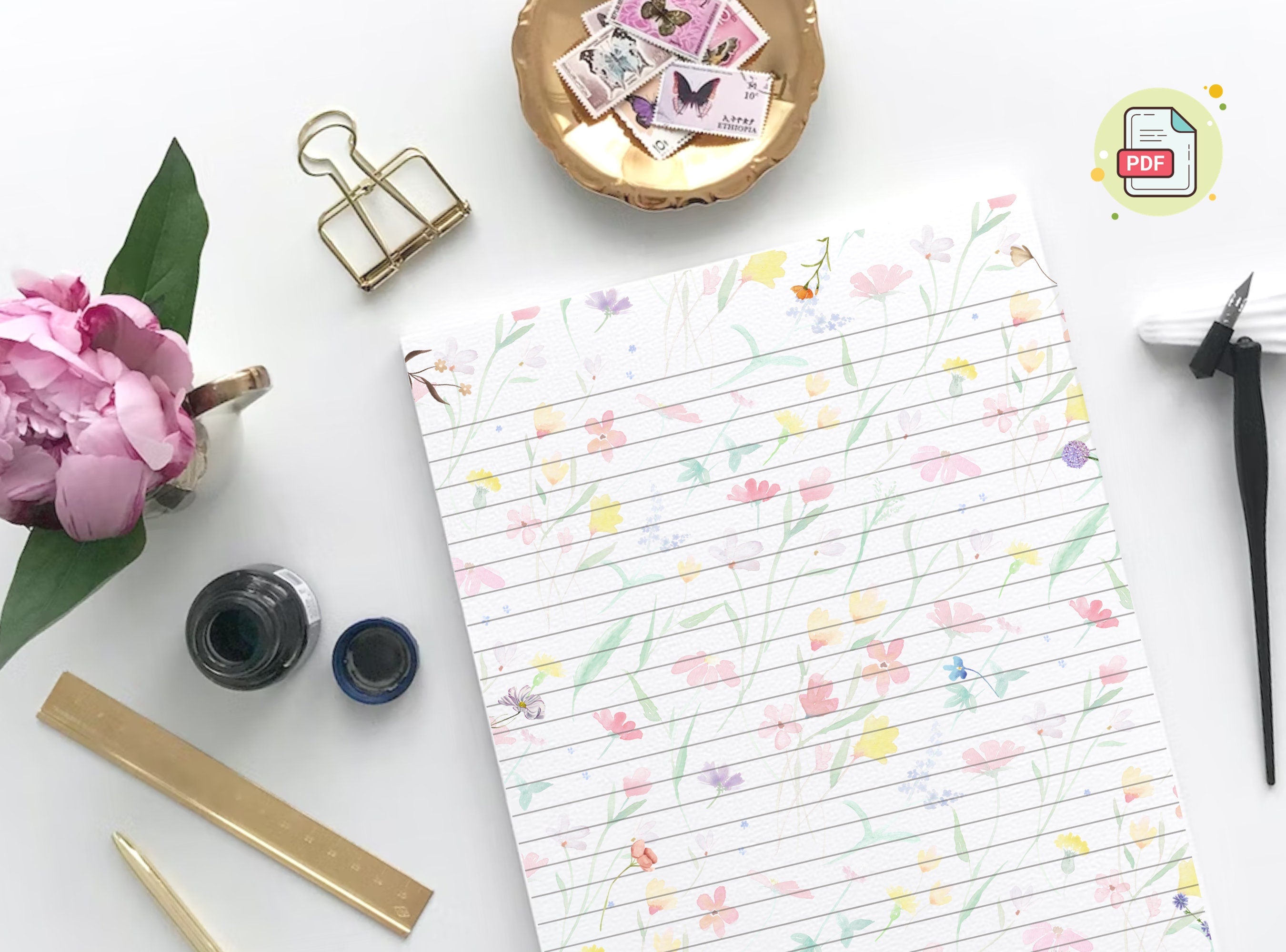 Faded Watercolor flowers Pattern Stationery  Letter Writing Paper - Printable letter, Love Letter, Journal Paper, Goodnotes | Florals